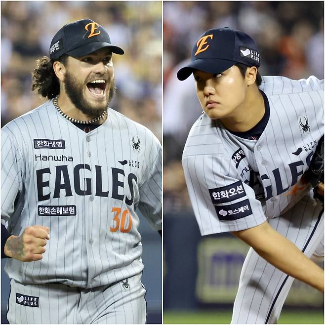 한화 코디 폰세(왼쪽)와 정우주. IS 포토