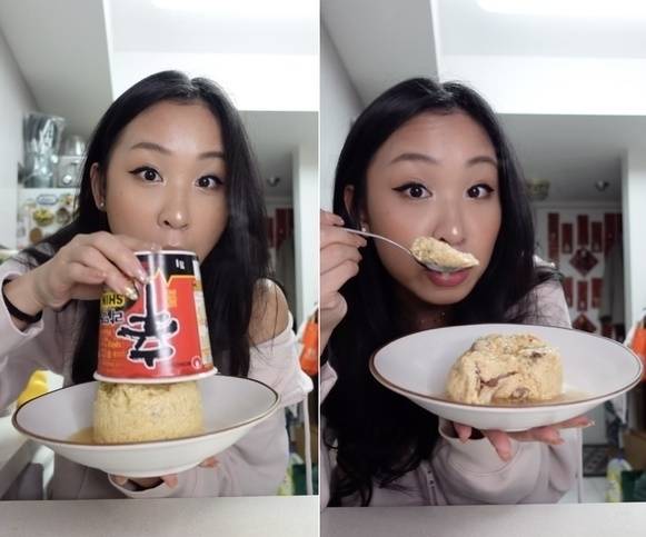 미국 인플루언서 저스트펄아이엠은 신라면 컵라면을 활용한 계란찜 레시피를 자신의 인스타그램을 통해 공개했다.