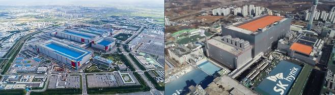 왼쪽부터 삼성전자 평택캠퍼스, SK하이닉스 이천 M16 공장 전경./각사 제공