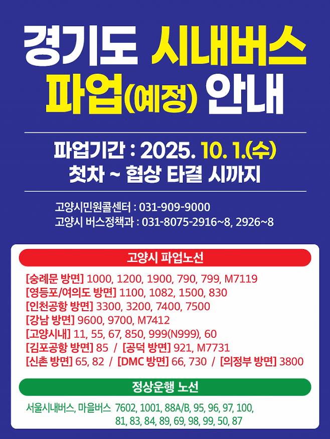 경기 시내버스 파업(예정) 안내문. /사진제공=고양특례시