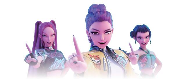 넷플릭스 애니메이션 ‘케이팝 데몬 헌터스’의 주인공  ‘헌트릭스’의 멤버 미라, 루미, 조이 [넷플릭스 제공]