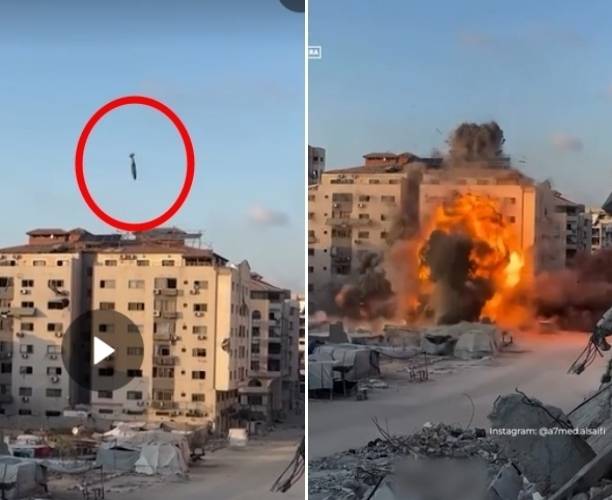 2025년 9월 8일(현지시간) 이스라엘군이 팔레스타인 가자지구 북부 가자시티의 고층 건물을 폭격하는 모습. 알자지라 방송 캡처