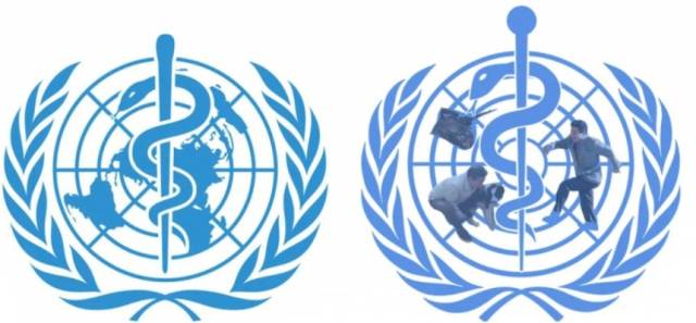 WHO 공식 로고와 일간베스트 합성 로고. WHO 공식 홈페이지, 온라인 커뮤니티 캡처