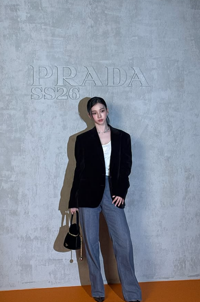 BTS 진·RM, 세븐틴 에스쿱스, 에스파 카리나(사진) 등 K팝 스타들이 밀라노 패션위크를 화려하게 빛내며 세계 패션계에서 막강한 존재감을 입증했다. 사진제공 | 카리나 인스타그램