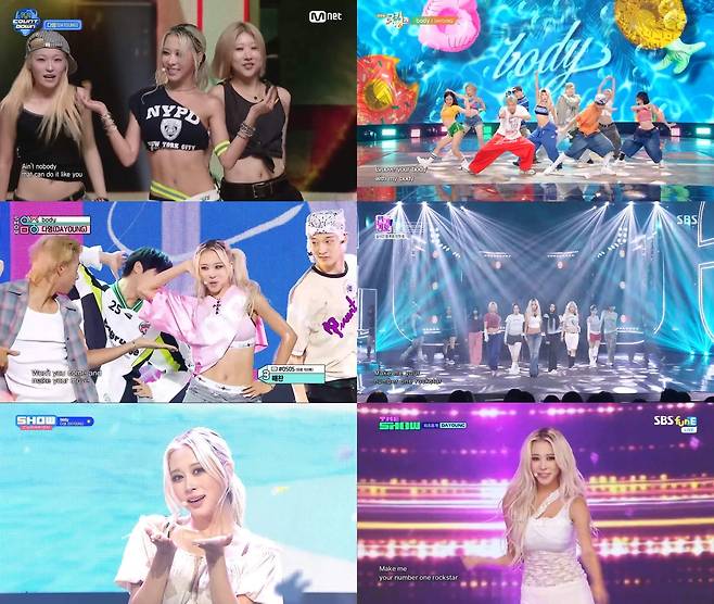 SBS funE ‘더쇼’, MBC M, MBC every1 ‘쇼! 챔피언’, Mnet ‘엠카운트다운’, KBS2 ‘뮤직뱅크’, MBC ‘쇼! 음악중심’, SBS ‘인기가요’ 방송 화면 캡처