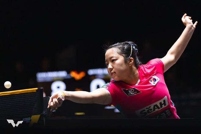 신유빈의 WTT 중국 스매시 경기 장면 [WTT 인스타그램 캡처. 재판매 및 DB 금지]