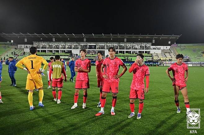 20세 이하(U20) 한국 축구 대표팀의 2025 국제축구연맹(FIFA) U20월드컵 조별리그 2차전 파라과이전 경기 후 모습. /사진=KFA