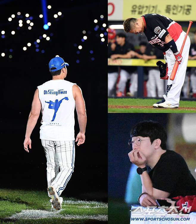 30일 대구 라이온즈파크에서 삼성 라이온즈 오승환의 은퇴식이 열렸다. 최형우는 대타로 나와 오승환의 마지막 투구에 헛스윙 삼진을 헌정했고, 양현종은 은퇴식 끝까지 남아 함께했다. 사진=정재근 기자 cjg@sportschosun.com