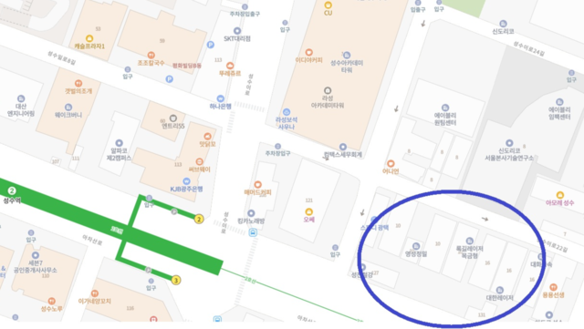신도리코가 매입한 성수동 부동산. 네이버 지도 갈무리