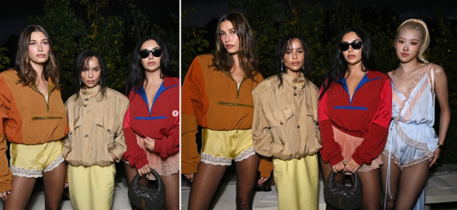 패션 매거진 엘르UK가 인스타그램에 올린 생 로랑 파리 패션쇼 단체 사진(왼쪽), W매거진 등이 공개한 생 로랑 파리 패션쇼 단체 사진 원본(오른쪽) /엘르UK, W매거진 인스타그램 갈무리