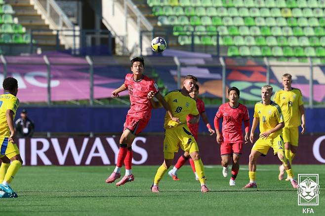 지난달 28일 우크라이나와 1차전에 출전했던 김현오. /사진=대한축구협회 제공