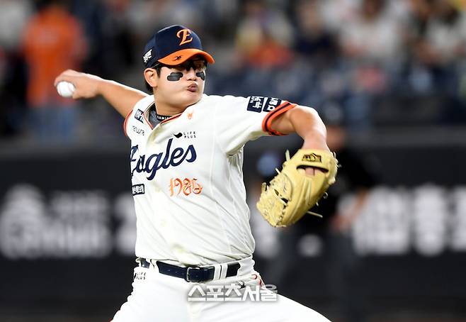 한화 투수 김서현이 29일 대전 한화생명볼파크에서 열린 2025 KBO리그 LG와 경기 9회 역투하고 있다.  대전 | 최승섭기자 thunder@sportsseoul.com