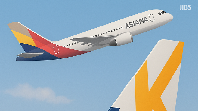 아시아나항공과 에어로케이 항공기 이미지를 조합해 제작한 편집 삽화