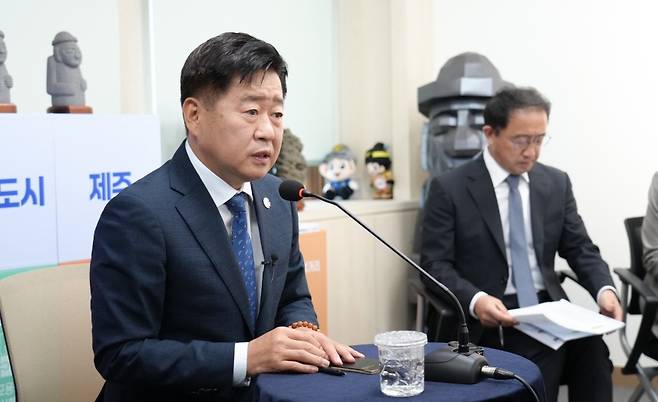오늘(2일) 기자단 간담회에서 발언하는 오영훈 제주자치도지사 (제주자치도 제공)