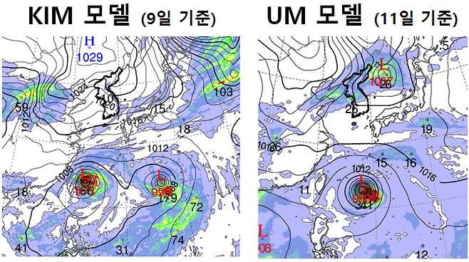 KIM·UM 모델 날씨 예측 [기상청 제공]