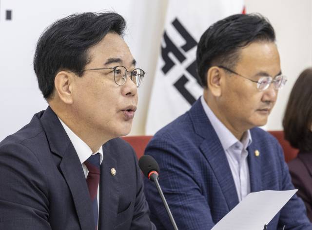 ▲국민의힘 송언석 원내대표가 추석 연휴 시작을 앞둔 2일 국회에서 기자간담회를 열고 발언하고 있다. ⓒ연합뉴스