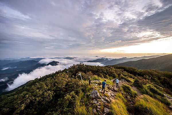 운장산 서봉 진입 구간. 벤치가 두 개 놓여 있다.