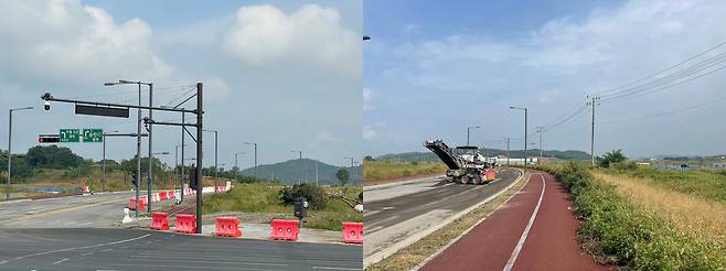 지난 9월 25일 평택 브레인시티 산업단지로 들어가는 평택시 도일동 백현대로 초입에 도로 공사가 진행되고 있다. / 사진 = 정해용 기자