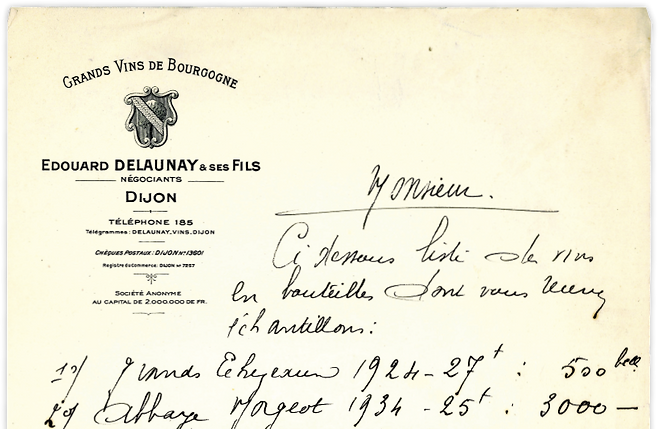 1930년 네고시앙 에두아르 들로네 & 세 피스 거래 문서. 홈페이지