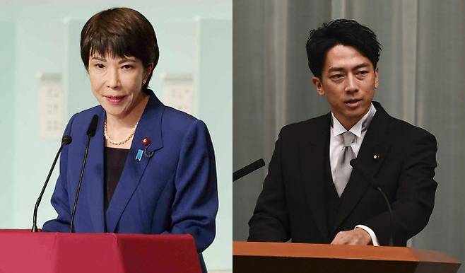 다카이치 사나에 전 경제안보담당상(왼쪽)과 고이즈미 신지로 농림수산상(사진=AFP)