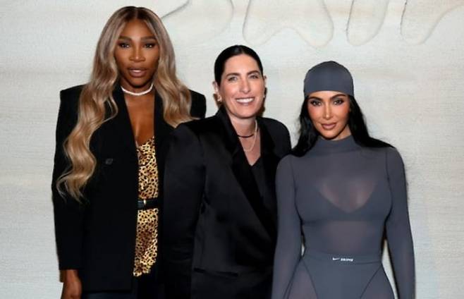 지난달 24일(현지시간) 미국 뉴욕에서 열린 나이키 스킴스 런칭 이벤트에 참석한 세레나 윌리엄스, 에이미 몽타뉴, 킴 카다시안. /사진=게티이미지