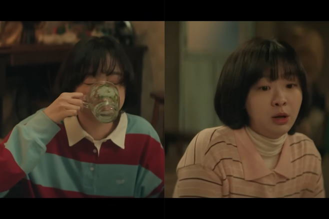 JTBC 드라마 ‘백번의 추억’에서 고영례 역을 맡은 배우 김다미가 ‘럭비티셔츠’를 입은 모습 [사진 = JTBC 방송화면 캡처]