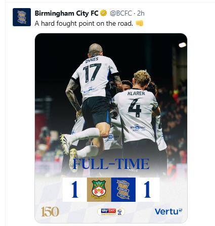 렉섬 원정 겨기 무승부 소식을 전한 버밍엄.  [버밍엄 구단 SNS. 재판매 및 DB 금지]