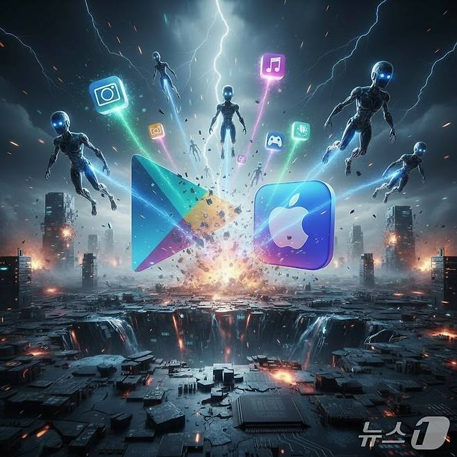 구글·애플 앱 마켓 붕괴 관련 퍼플렉시티 AI 이미지 생성 요청 이미지