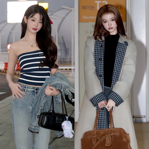 아이브 장원영(왼쪽)과 미야오 엘라. 사진제공ㅣ미우미우(Miu Miu)