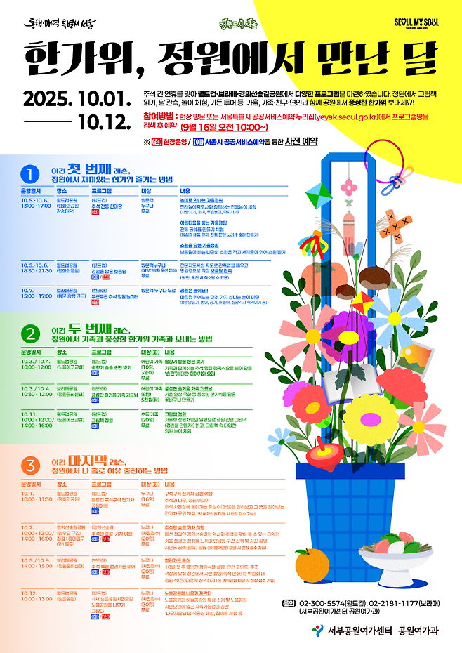 월드컵공원, 보라매공원, 경의선숲길공원 추석 특별 프로그램 안내 포스터. 서울시 제공