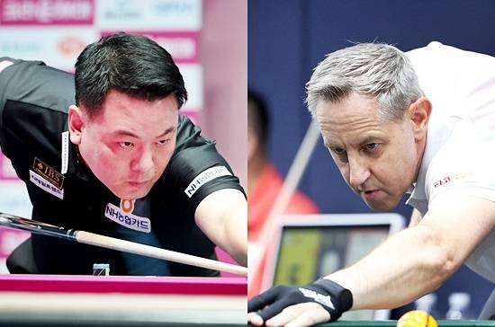 조재호(왼쪽)와 레펀스가 6일 크라운해태PBA챔피언십 4강전에서 각각 김종원과 강민구를 꺾고 결승에 진출, 우승트로피를 놓고 격돌한다. (사진=PBA)