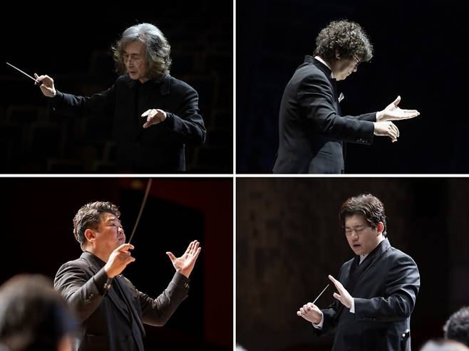 10월 15일부터 서울 세종문화회관 M씨어터에서 대한민국국악관현악축제가 열린다. 김성진(왼쪽 위부터 시계방향으로) 경기시나위오케스트라 지휘자가 개막 무대를 장식하고 권성택 국립국악원 창작악단 지휘자(17일), 김창환 강원특별자치도립국악관현악단 지휘자(19일), 심상욱 전주시립국악단 지휘자(18일)가 차례로 무대에 오른다. 세종문화회관 제공