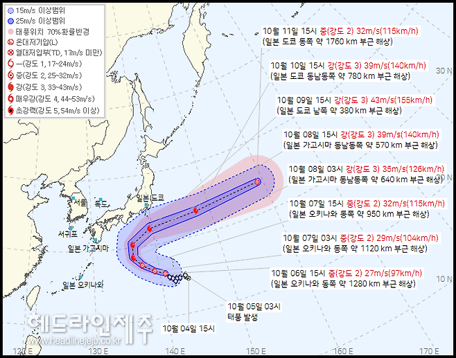 제22호 태풍 '할롱(HALONG)' 현재 위치와 예상이동경로.