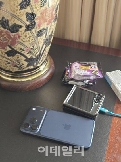 아이폰17 프로 맥스와 갤럭시 Z플립3 크기 비교(사진=윤정훈 기자)