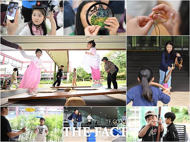 추석 연휴인 7일 오후 서울 종로구 서울역사박물관을 찾은 어린이들이 전통놀이 체험을 즐기고 있다. /박헌우 기자