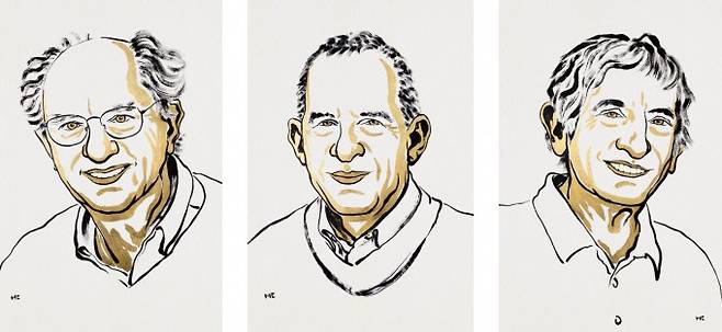 왼쪽부터 존 클락 미국 버클리캘리포니아대(UC버클리) 명예교수, 미셸 드보레 미국 예일대 명예교수, 존 마티니스 미국 산타바바라캘리포니아대 명예교수. Nobel Prize Outreach 제공