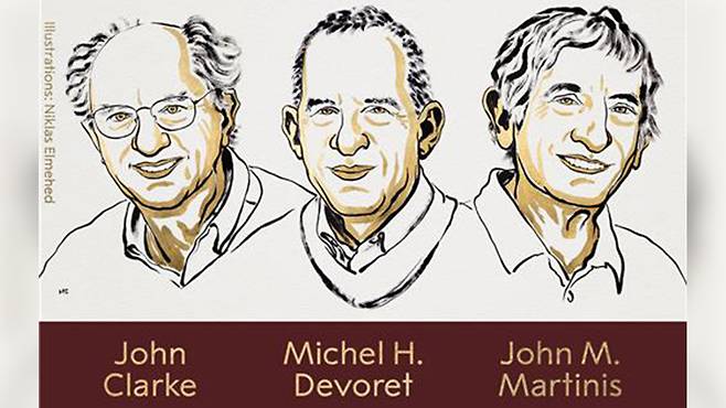 올해 노벨 물리학상 수상자로 선정된 '새로운 규모의 양자역학 연구' 3인방 [연합뉴스/노벨위원회 제공]