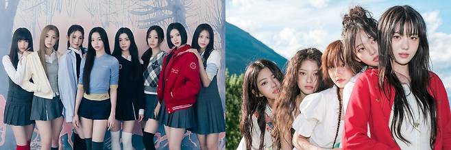 ‘5세대 걸그룹’ 대표 주자로 꼽히는 두 그룹. SM엔터테인먼트의 하츠투하츠(왼쪽), 스타쉽엔터테인먼트의 키키. SM엔터테인먼트·스타쉽엔터테인먼트 제공