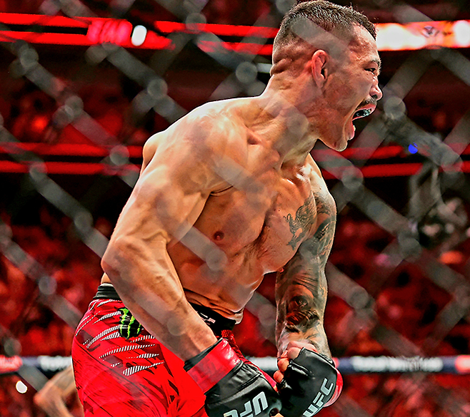 UFC 페더급 공식랭킹 8위 출신 대니얼 알렉산더 이게가 2025년 4월 미국 플로리다주 마이애미 카세야 센터 UFC314 3라운드 펀치 TKO승을 거두고 포효하고 있다. 사진=Getty Images=연합뉴스 제공