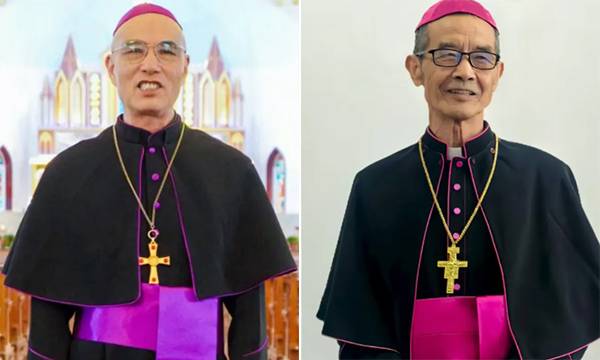 바티칸 공식 교구였으나 중국 당국의 인정을 받지 못했던 두 지하교구의 주교였던 마옌언 주교(왼쪽)와 추이타이 주교. 두 교구가 장자커우 교구로 통폐합되면서 마 주교와 추이 주교는 당국의&nbsp;공식 인정을 받았다. 아시아뉴스 캡처