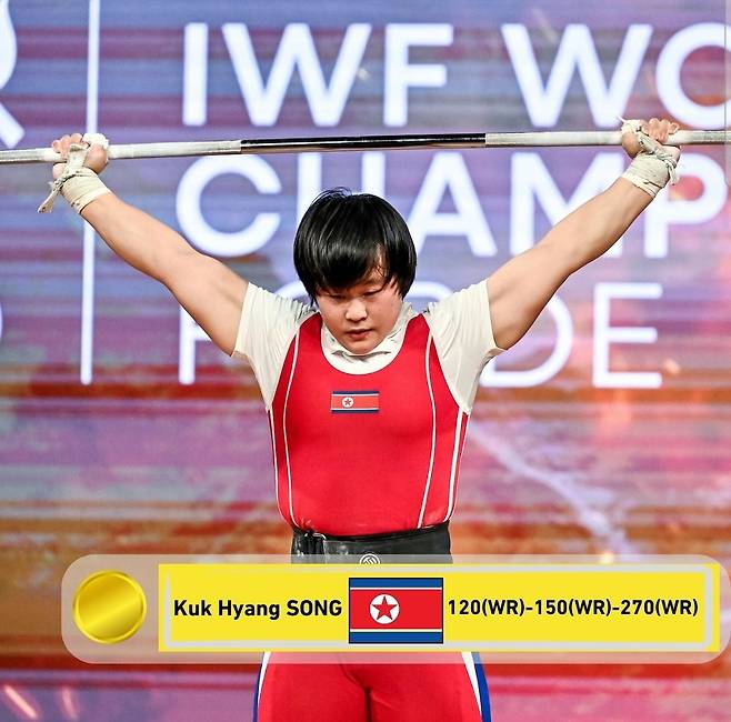 2025 세계역도선수권 여자 69kg급 경기에 출전한 송국향. /사진=국제역도연맹(IWF) 공식 사회관계망서비스(SNS)