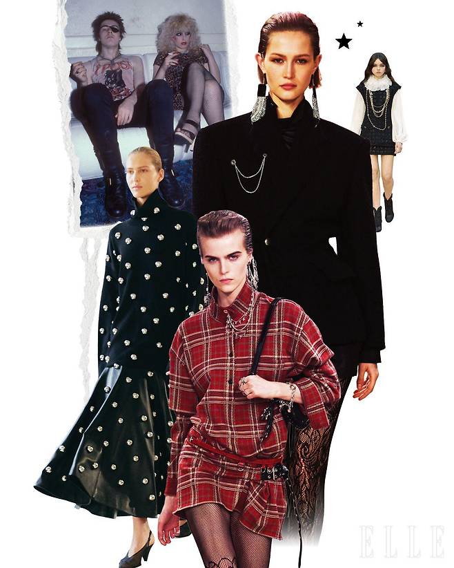 (왼쪽상단) 펑크 문화의 레전드로 불리는 섹스 피스톨스의 베이시스트 시드 비셔스. (왼쪽부터 시계방향으로) ALTUZARRA. ISABEL MARANT. CHANEL. ISABEL MARANT.