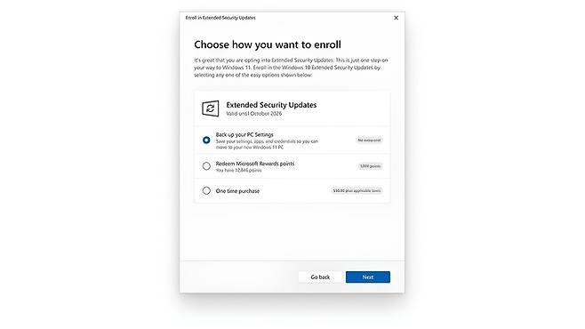 ESU(확장 보안 업데이트) 등록 마법사. 한국MS 제공