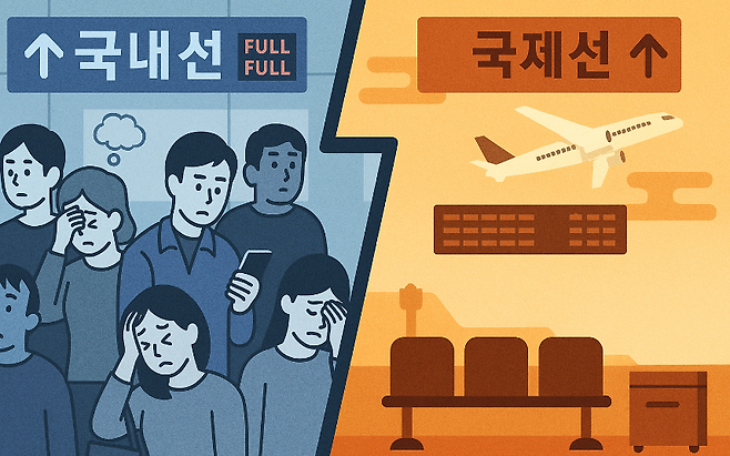 국내선 꽉 막히고, 국제선은 뜨지만… 명절마다 되풀이되는 ‘하늘길 불균형’. (편집 이미지)