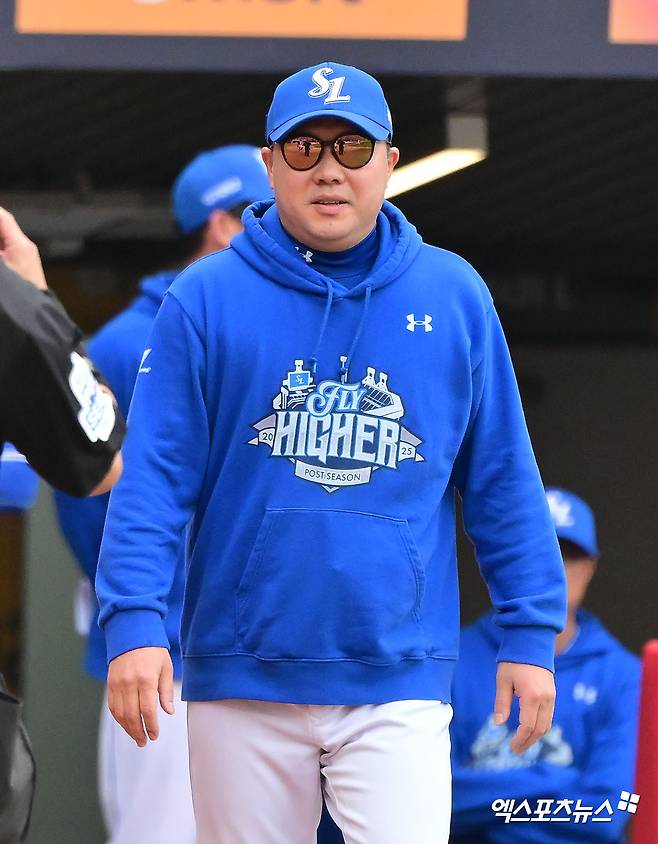 박진만 감독이 이끄는 삼성 라이온즈가 9일 인천 SSG랜더스필드에서 열린 2025 신한 SOL Bank KBO 준플레이오프(5전 3승제) 1차전에서 SSG 랜더스를 5-2로 이겼다. 사진 박지영 기자