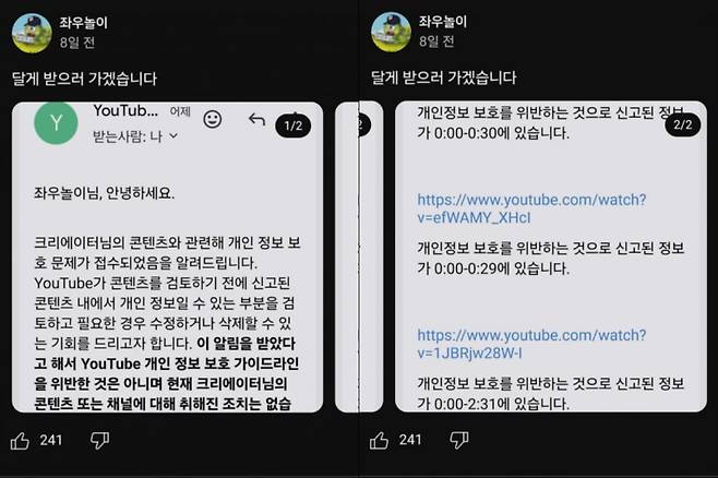 사진=유튜브 채널 '좌우놀이' 게시글 갈무리