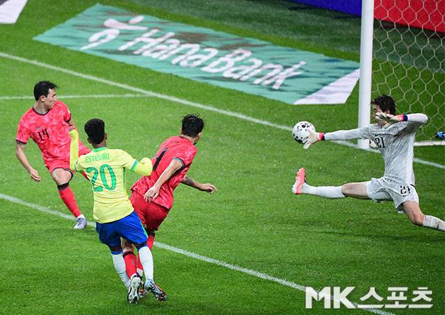 한국이 이스테방에게 추가 실점을 허용하고 있다. 사진=김영구 기자