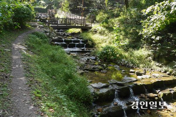 안양 병목안캠핑장 제1캠핑장 옆에는 시원한 계곡이 흘러 여름 더위를 식혀주고 청량한 물소리로 캠핑객들에게 자연속 즐거움을 선사한다. 2025.10.2. 안양/박상일기자 metro@kyeongin.com