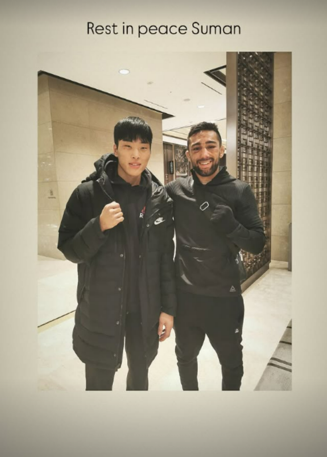 충격적인 일이 발생했다. 과거 UFC에서 뛰었던 수만 모크타리안이 총격 사건으로 사망한 것이다. 6년 전 그와 뜨겁게 승부한 최승우는 SNS를 통해 추모했다. 사진=최승우 SNS