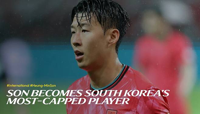 손흥민의 한국 선수 A매치 최다 출전 신기록 수립 소식을 전한 토트넘 홋스퍼. /사진=토트넘 홋스퍼 공식 홈페이지 갈무리